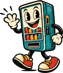 The original Vend2 mascot waving